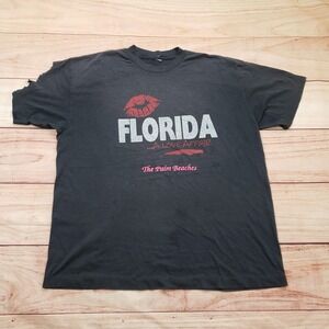 VINTAGE Florida A Love Affair The Palm Beaches Shirt Mens L Black Distressed 80s